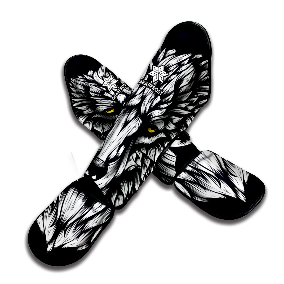 Navy And White Wolf Print Muay Thai Shin Guard