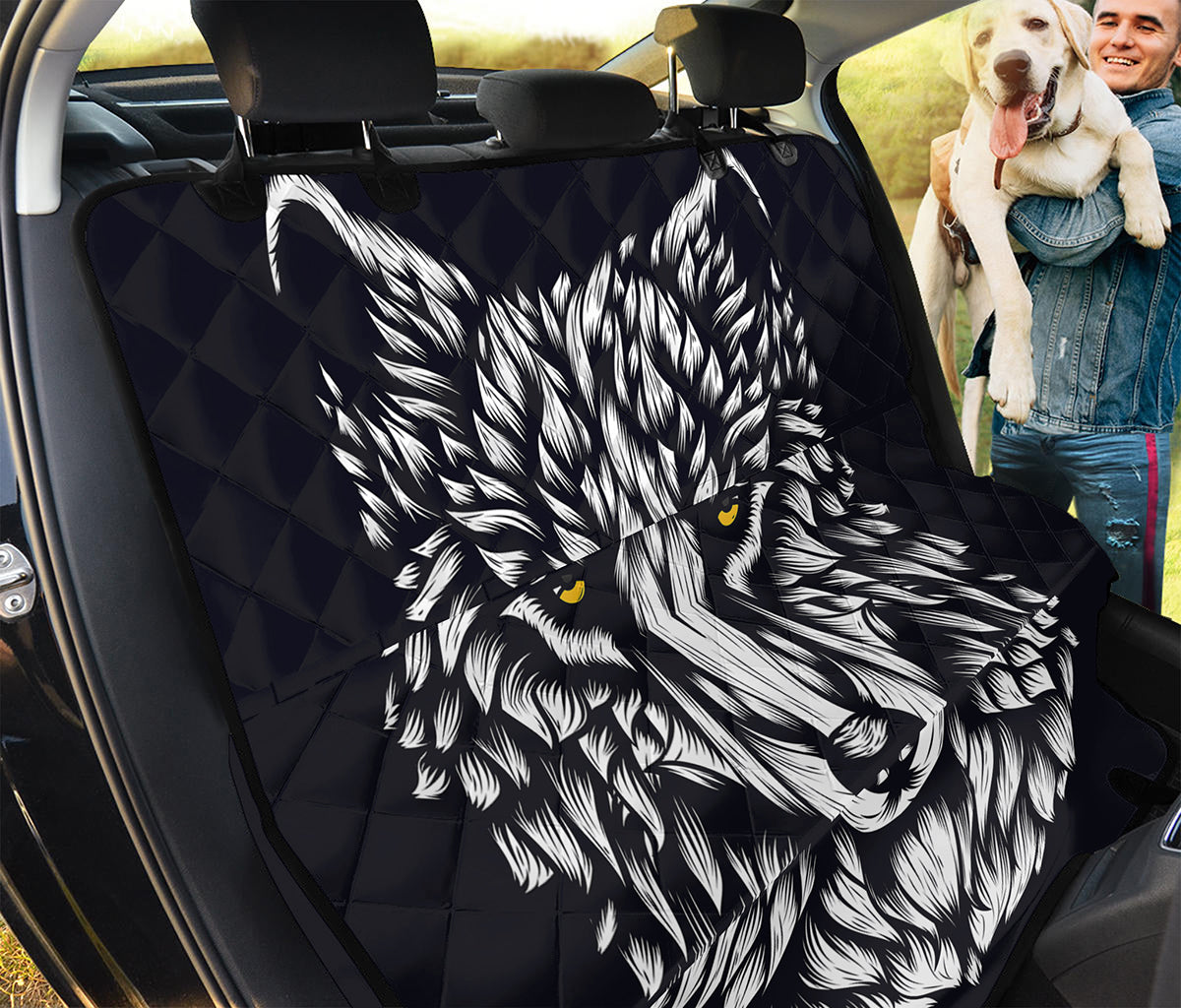 Navy And White Wolf Print Pet Car Back Seat Cover