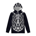 Navy And White Wolf Print Pullover Hoodie