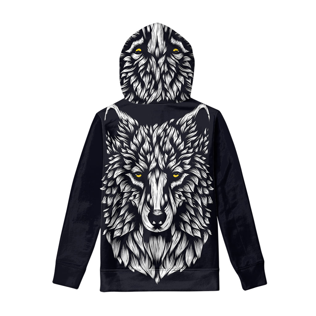 Navy And White Wolf Print Pullover Hoodie