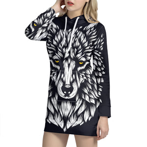 Navy And White Wolf Print Pullover Hoodie Dress
