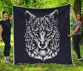Navy And White Wolf Print Quilt