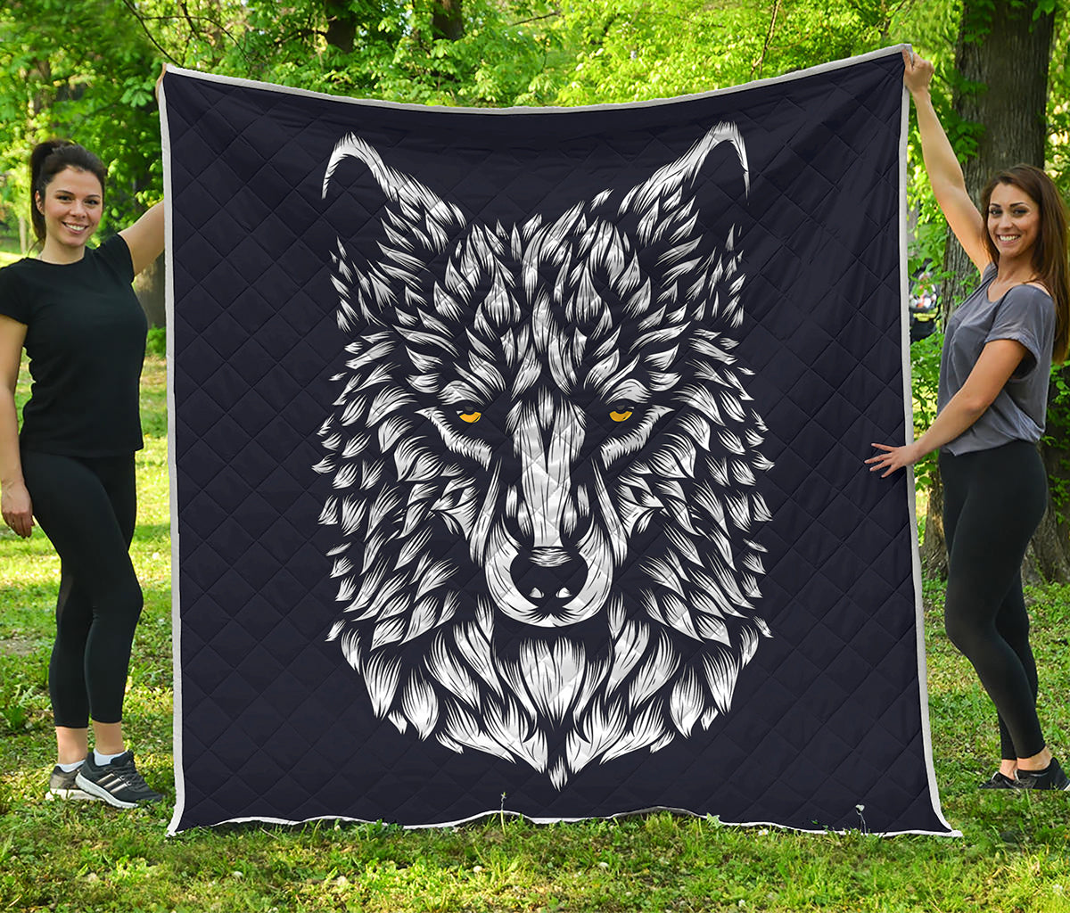 Navy And White Wolf Print Quilt