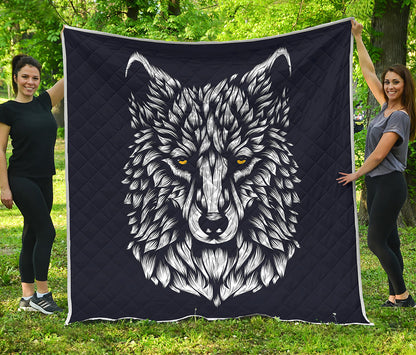 Navy And White Wolf Print Quilt