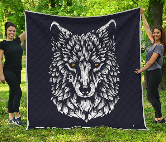 Navy And White Wolf Print Quilt