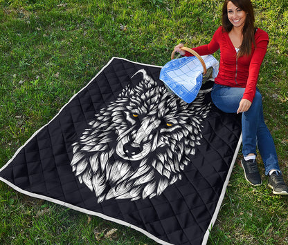 Navy And White Wolf Print Quilt