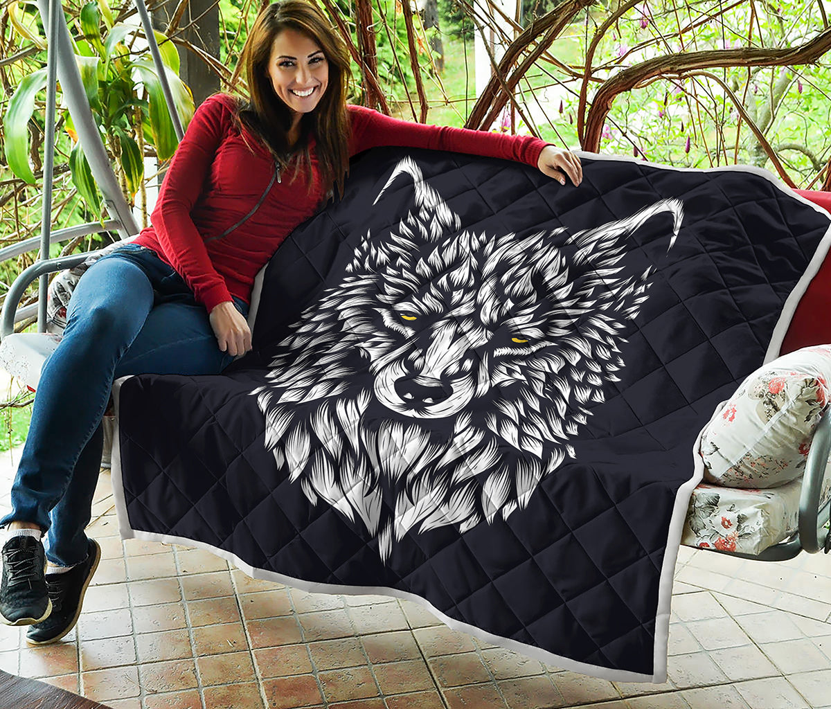 Navy And White Wolf Print Quilt