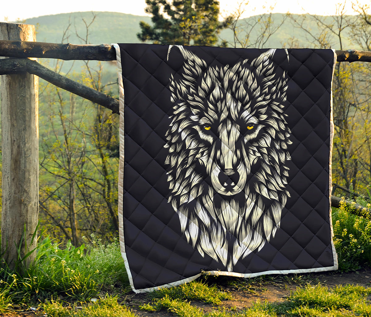 Navy And White Wolf Print Quilt