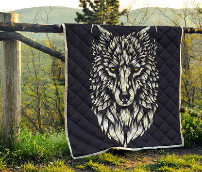 Navy And White Wolf Print Quilt