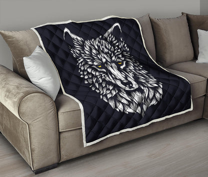 Navy And White Wolf Print Quilt