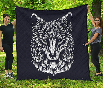 Navy And White Wolf Print Quilt