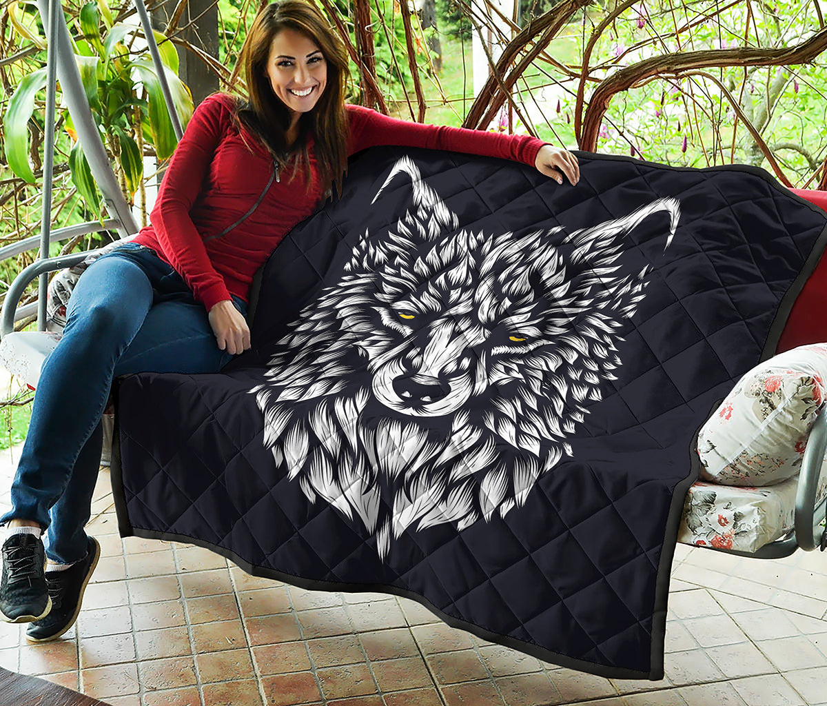 Navy And White Wolf Print Quilt
