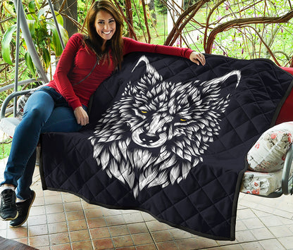 Navy And White Wolf Print Quilt