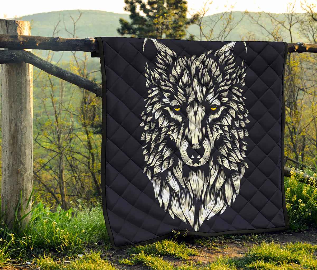Navy And White Wolf Print Quilt