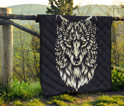 Navy And White Wolf Print Quilt