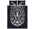 Navy And White Wolf Print Quilt Bed Set