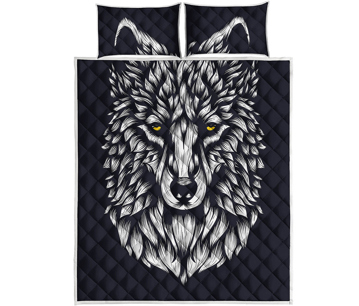 Navy And White Wolf Print Quilt Bed Set