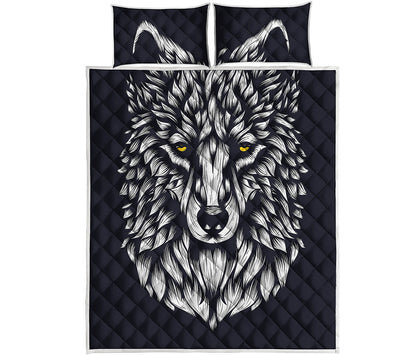 Navy And White Wolf Print Quilt Bed Set