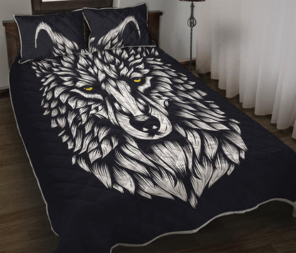 Navy And White Wolf Print Quilt Bed Set
