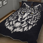 Navy And White Wolf Print Quilt Bed Set
