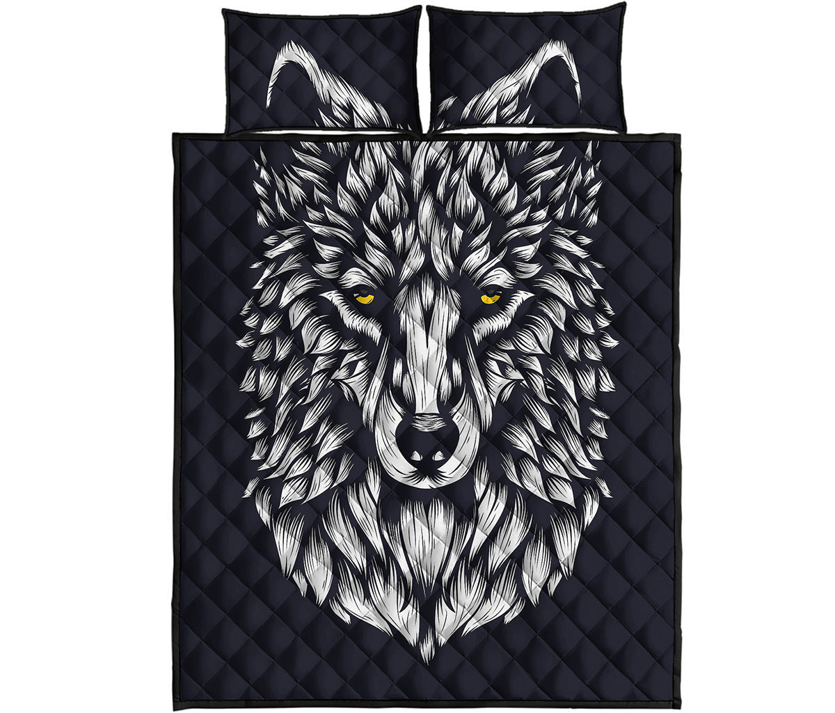 Navy And White Wolf Print Quilt Bed Set