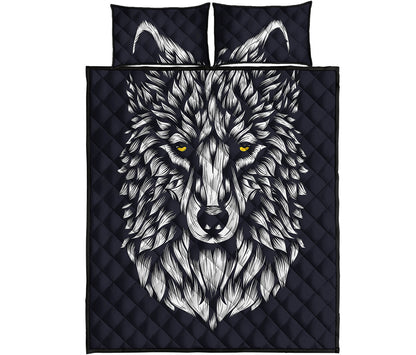 Navy And White Wolf Print Quilt Bed Set