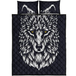Navy And White Wolf Print Quilt Bed Set