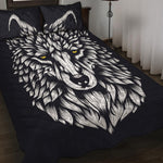 Navy And White Wolf Print Quilt Bed Set