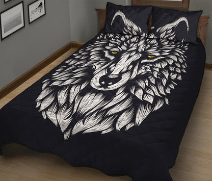 Navy And White Wolf Print Quilt Bed Set