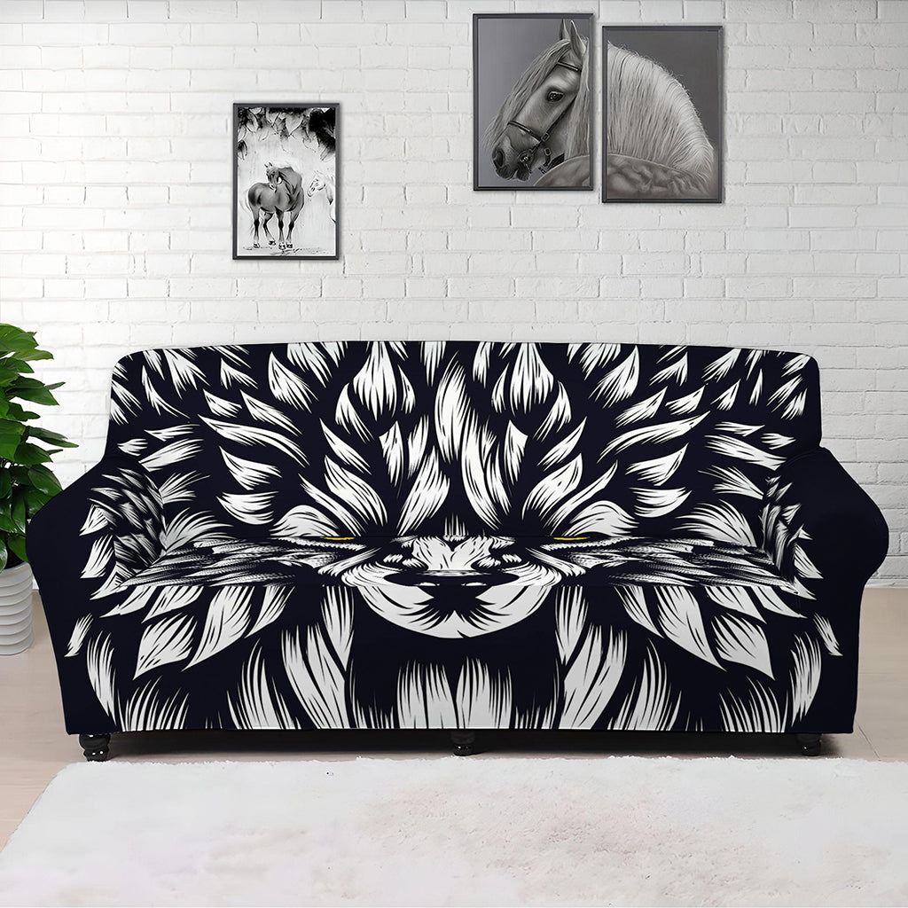 Navy And White Wolf Print Sofa Cover
