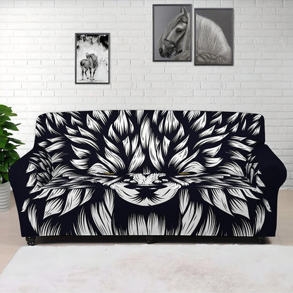 Navy And White Wolf Print Sofa Cover