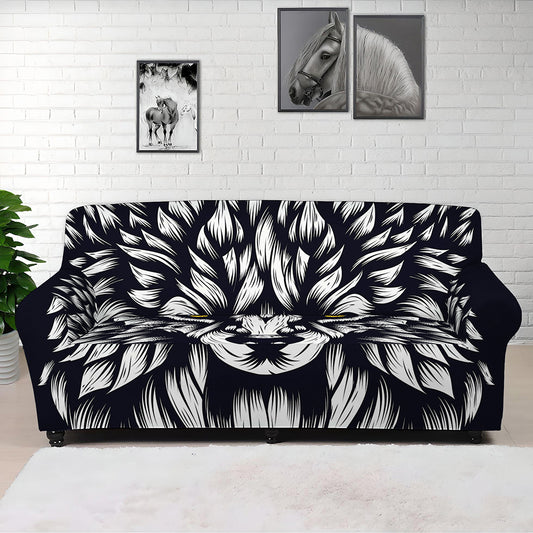 Navy And White Wolf Print Sofa Cover