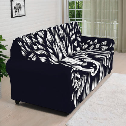 Navy And White Wolf Print Sofa Cover