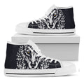 Navy And White Wolf Print White High Top Sneakers