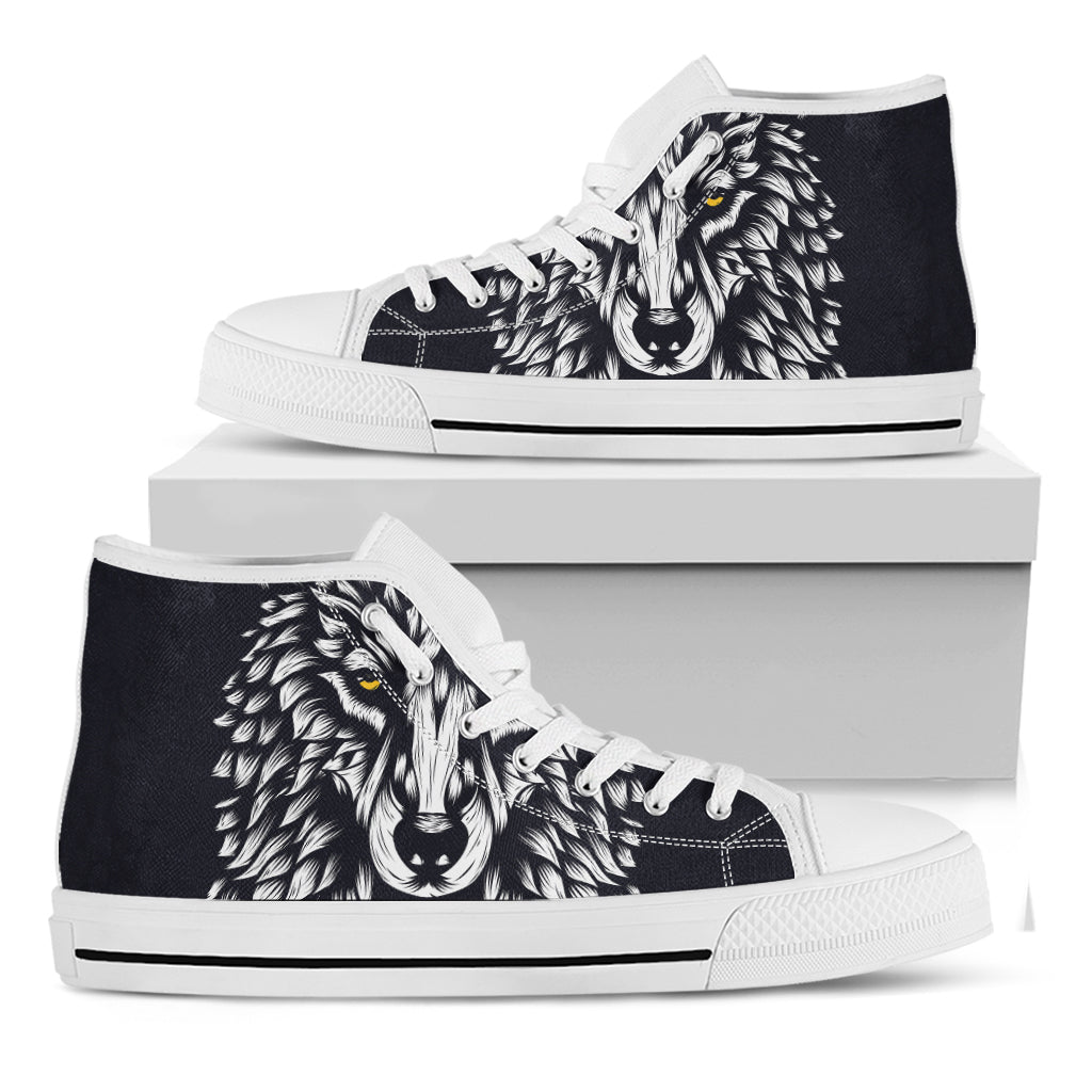 Navy And White Wolf Print White High Top Shoes