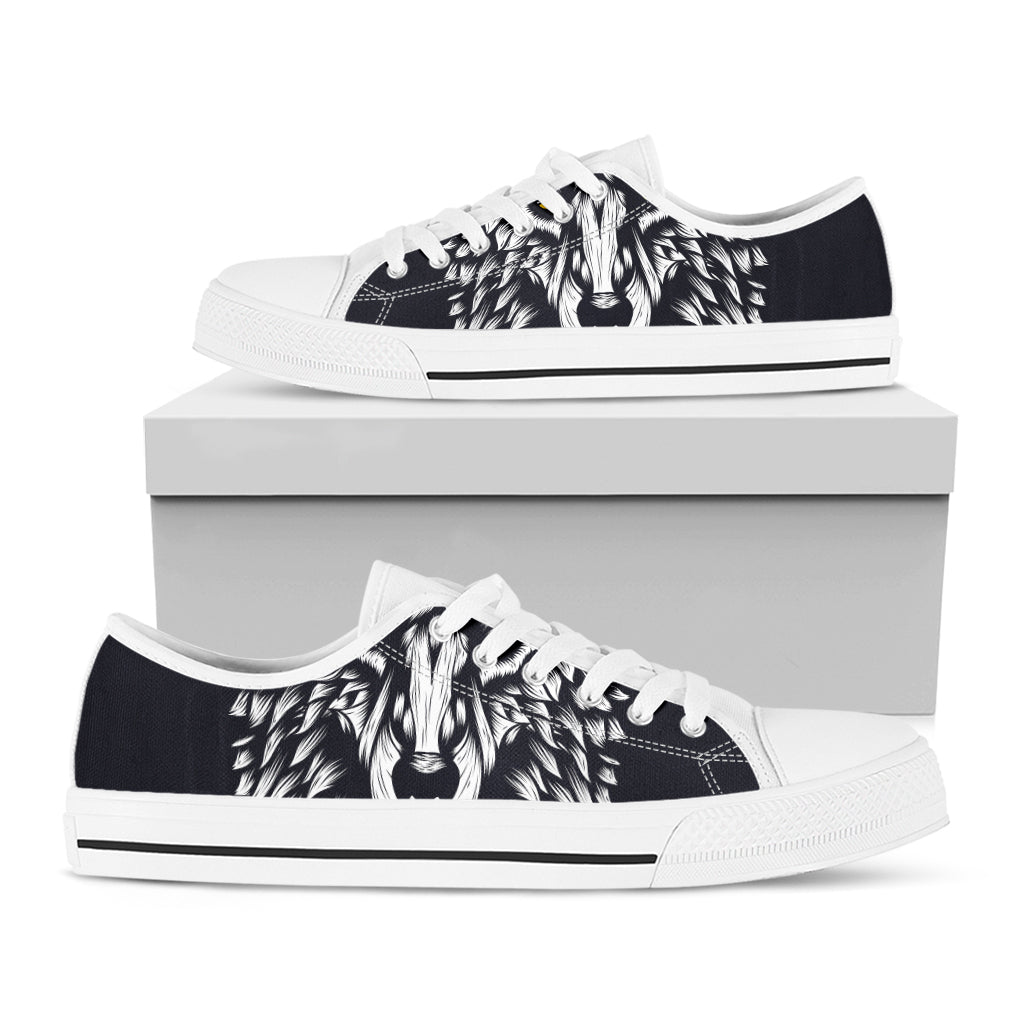 Navy And White Wolf Print White Low Top Shoes