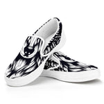 Navy And White Wolf Print White Slip On Shoes