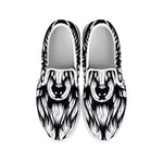 Navy And White Wolf Print White Slip On Shoes