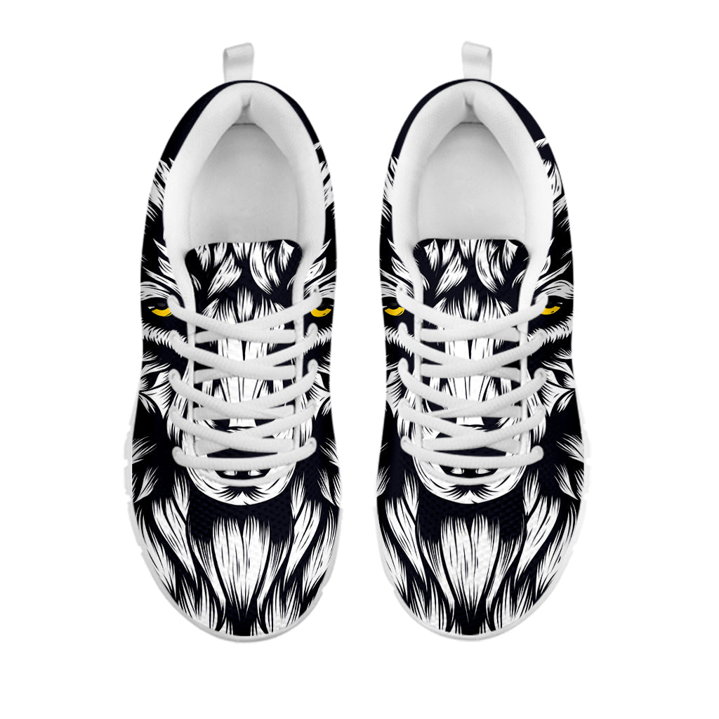 Navy And White Wolf Print White Sneakers