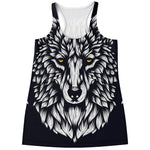 Navy And White Wolf Print Women's Racerback Tank Top