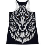Navy And White Wolf Print Women's Racerback Tank Top