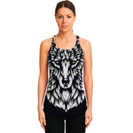 Navy And White Wolf Print Women's Racerback Tank Top