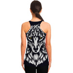 Navy And White Wolf Print Women's Racerback Tank Top
