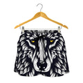 Navy And White Wolf Print Women's Shorts