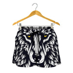 Navy And White Wolf Print Women's Shorts