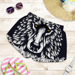 Navy And White Wolf Print Women's Shorts