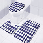 Navy Blue And White Argyle Pattern Print 3 Piece Bath Mat Set