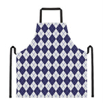 Navy Blue And White Argyle Pattern Print Apron