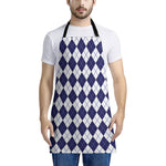 Navy Blue And White Argyle Pattern Print Apron