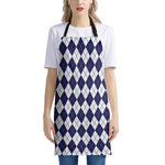 Navy Blue And White Argyle Pattern Print Apron